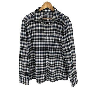 Eddie Bauer Plaid Flannel Button Up Shirt Black White Blue Long Sleeve Size XXL